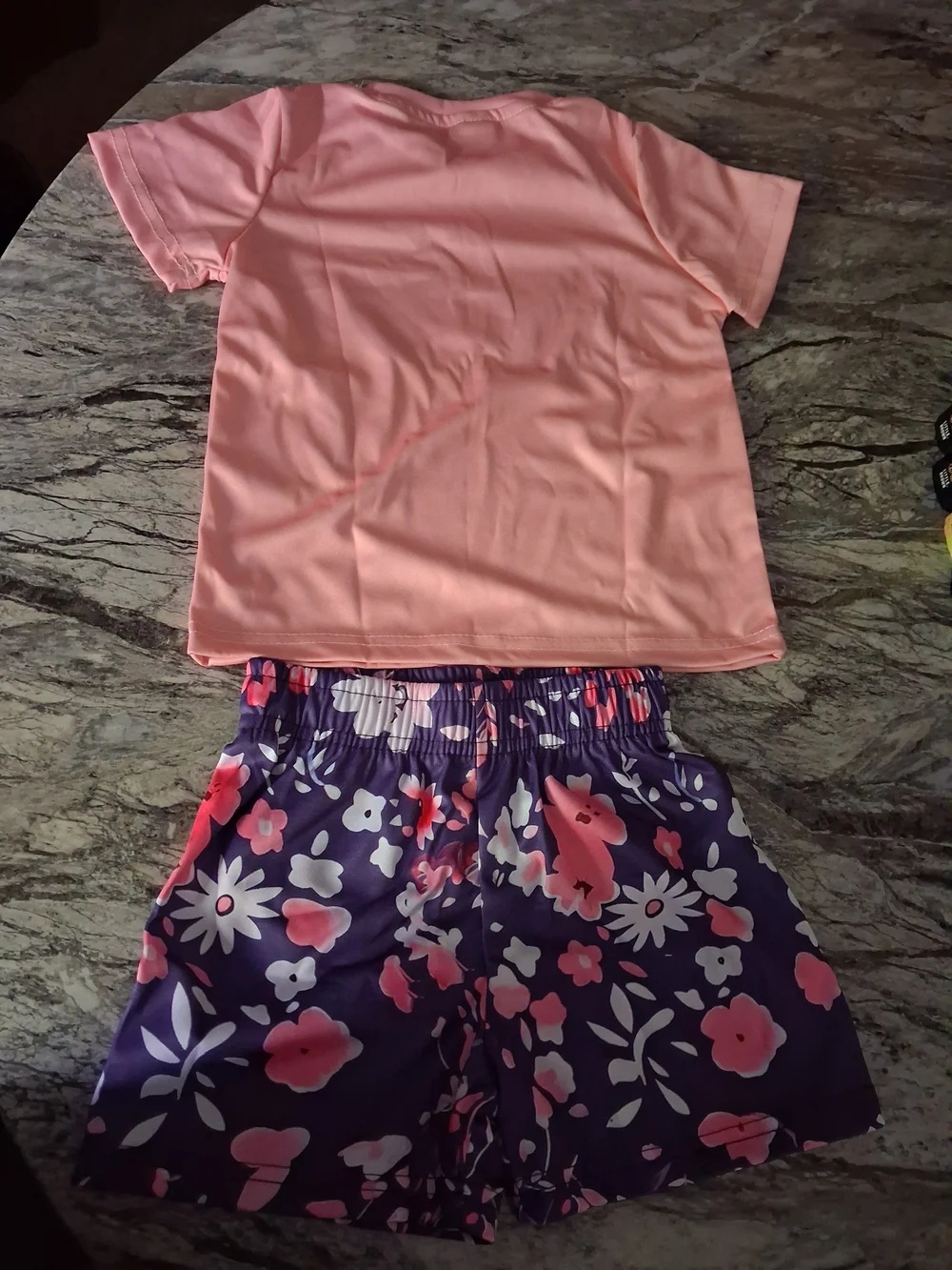 Kids Pink Tee and Purple Floral Shorts Set - Unbranded